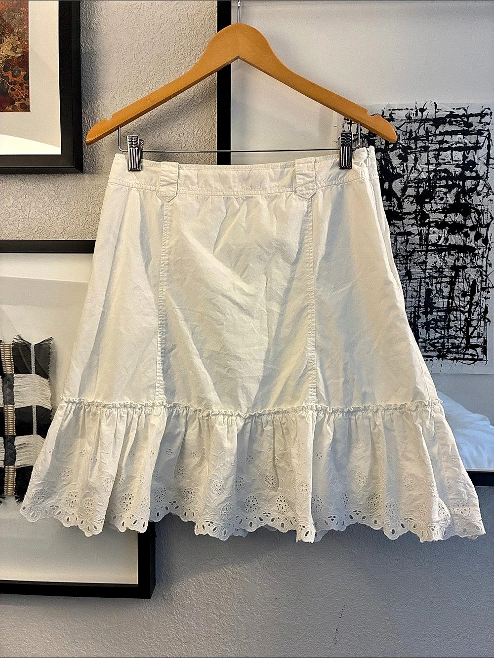 ESPRIT Eyelet Cotton Knee-length Skirt in White Waist 6